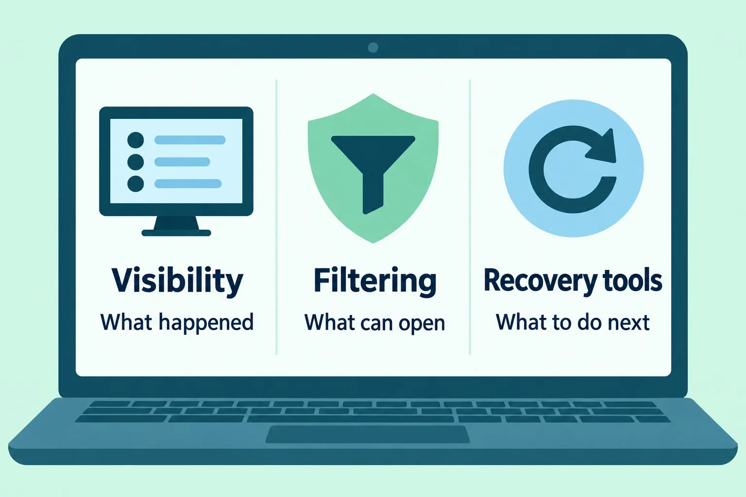 Visibility, filtering, and recovery tools answer different practical questions.