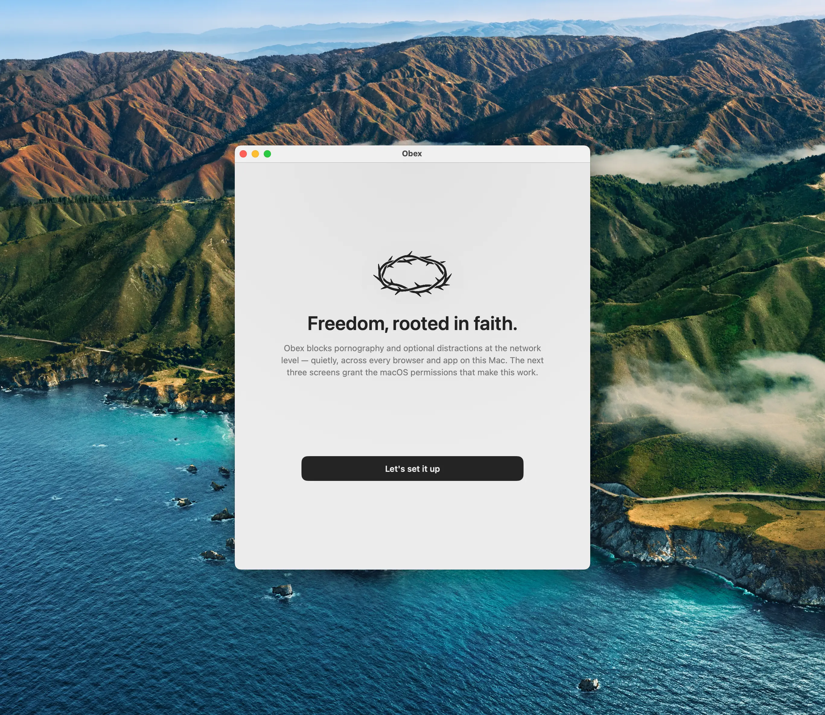 Obex Desktop onboarding — Freedom, rooted in faith