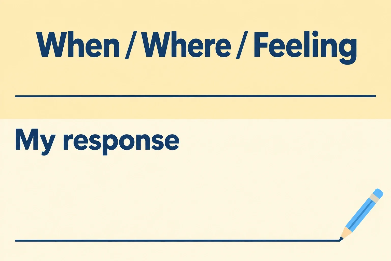 An uncluttered worksheet asks when and where a trigger happens, how it feels, and what response to plan.