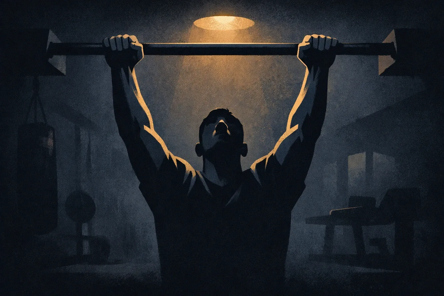 A phone sitting on a kitchen counter charging, with a dark bedroom visible in the background — representing the simple habit of keeping devices out of the bedroom