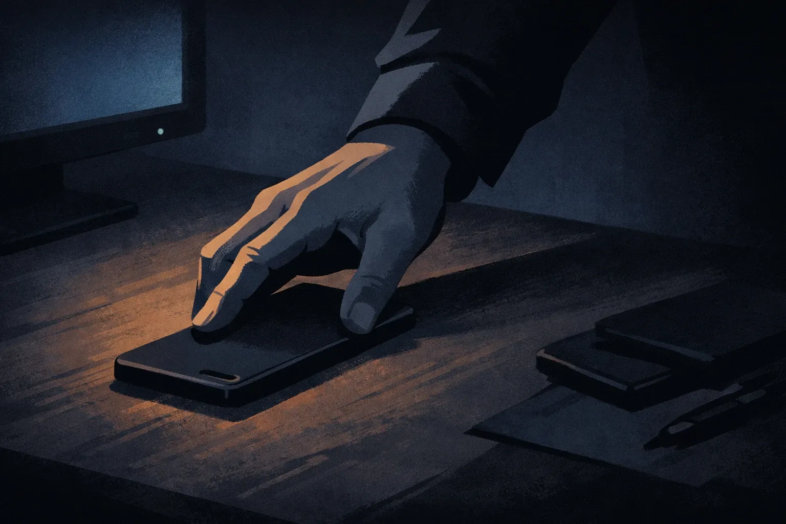 A phone charging outside of a bedroom, representing an environmental design strategy