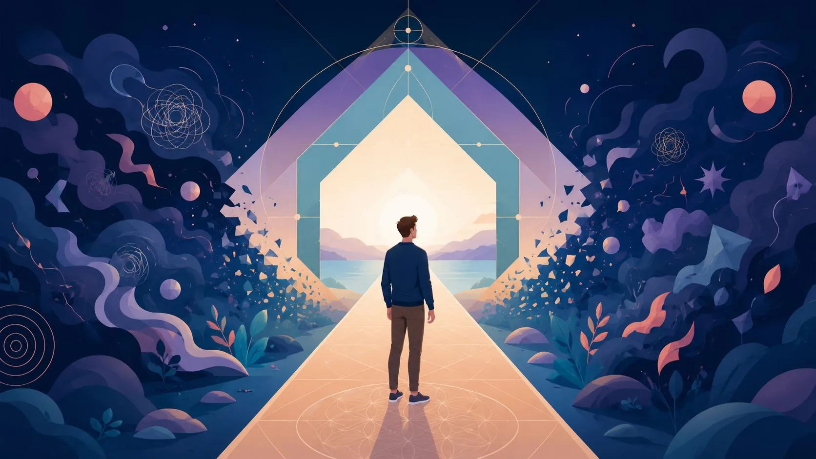 A man stands before a glowing portal representing spiritual growth and breaking bad habits.