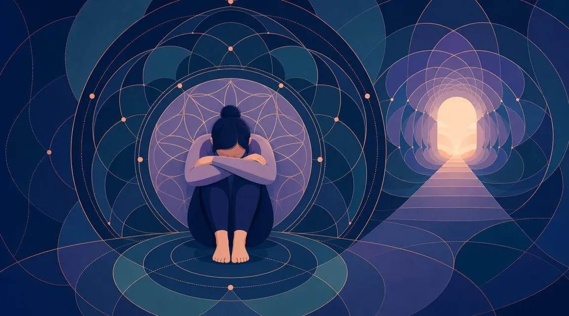 A person sitting curled up in deep reflection, representing the emotional journey toward healing and personal growth.