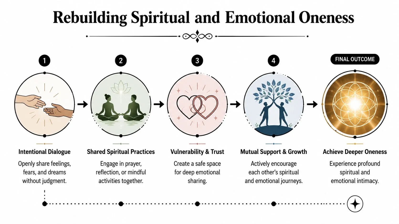 A diagram illustrating the four steps to rebuilding spiritual and emotional oneness in a relationship.