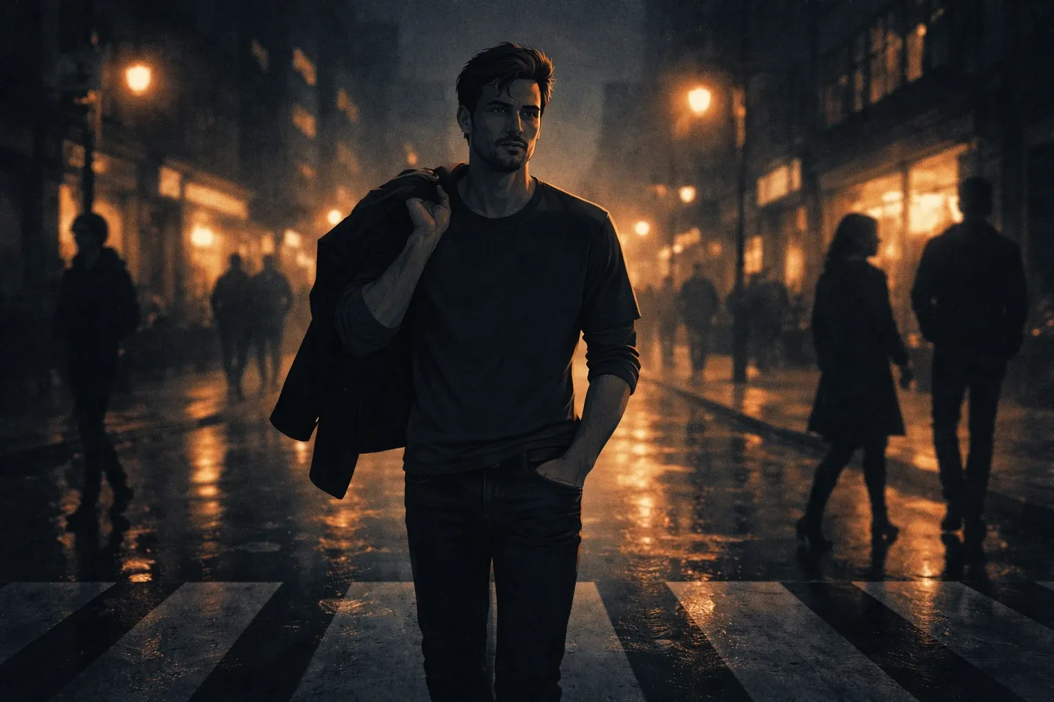 A confident man in a social setting, relaxed and engaged, representing the authentic confidence that comes from NoFap