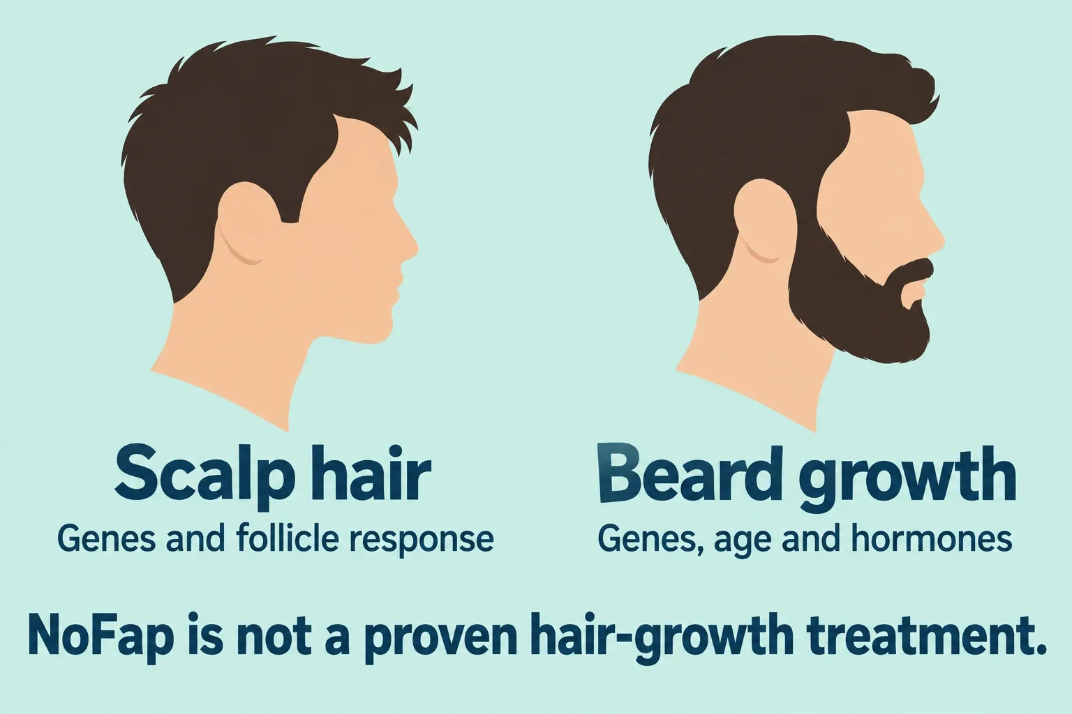 A comparison distinguishes factors affecting scalp hair and beard growth and states that NoFap is not a proven hair-growth treatment.
