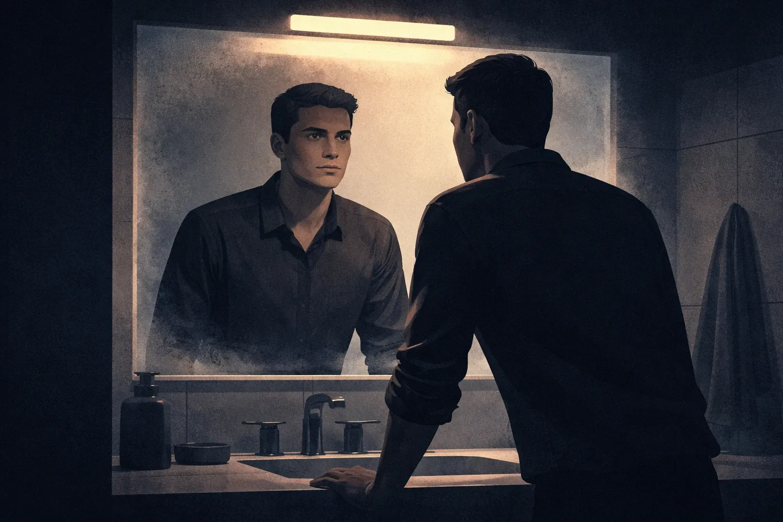 Two sides of a journal — one page showing scattered, distracted notes, the other showing focused, organized writing — representing mental clarity changes