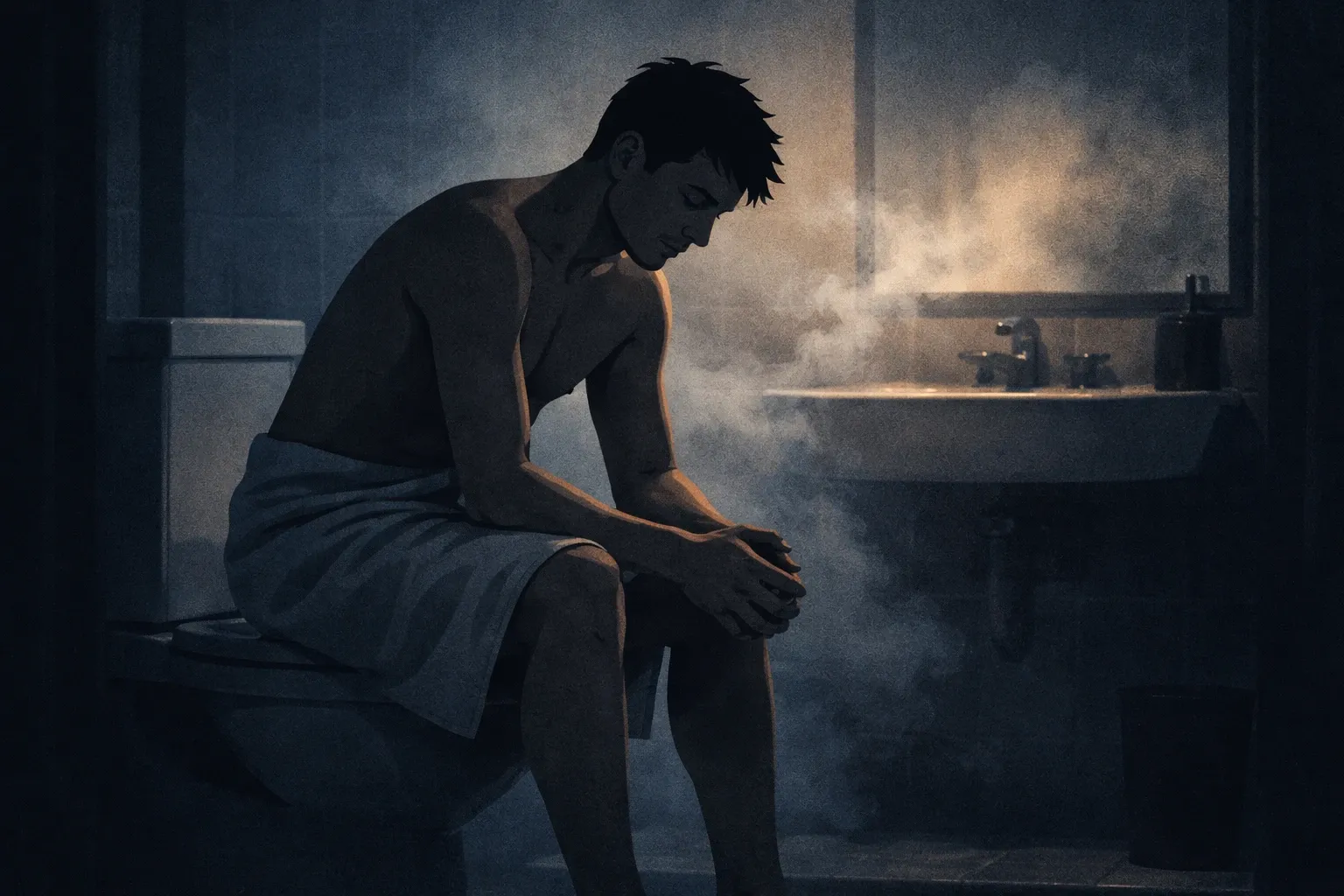 A man taking a cold shower, illustrating one of the most effective remedies for blue balls on NoFap