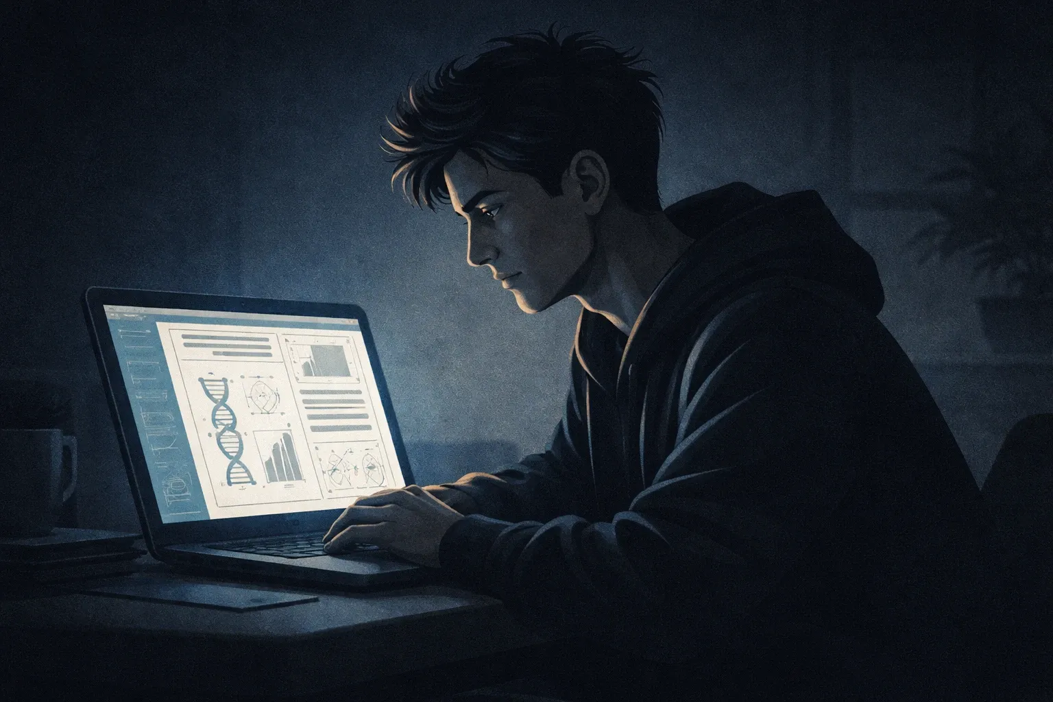 A cross-section diagram of a hair follicle at different stages, healthy, miniaturized, and partially recovered, representing the biology behind what determines hair thickness