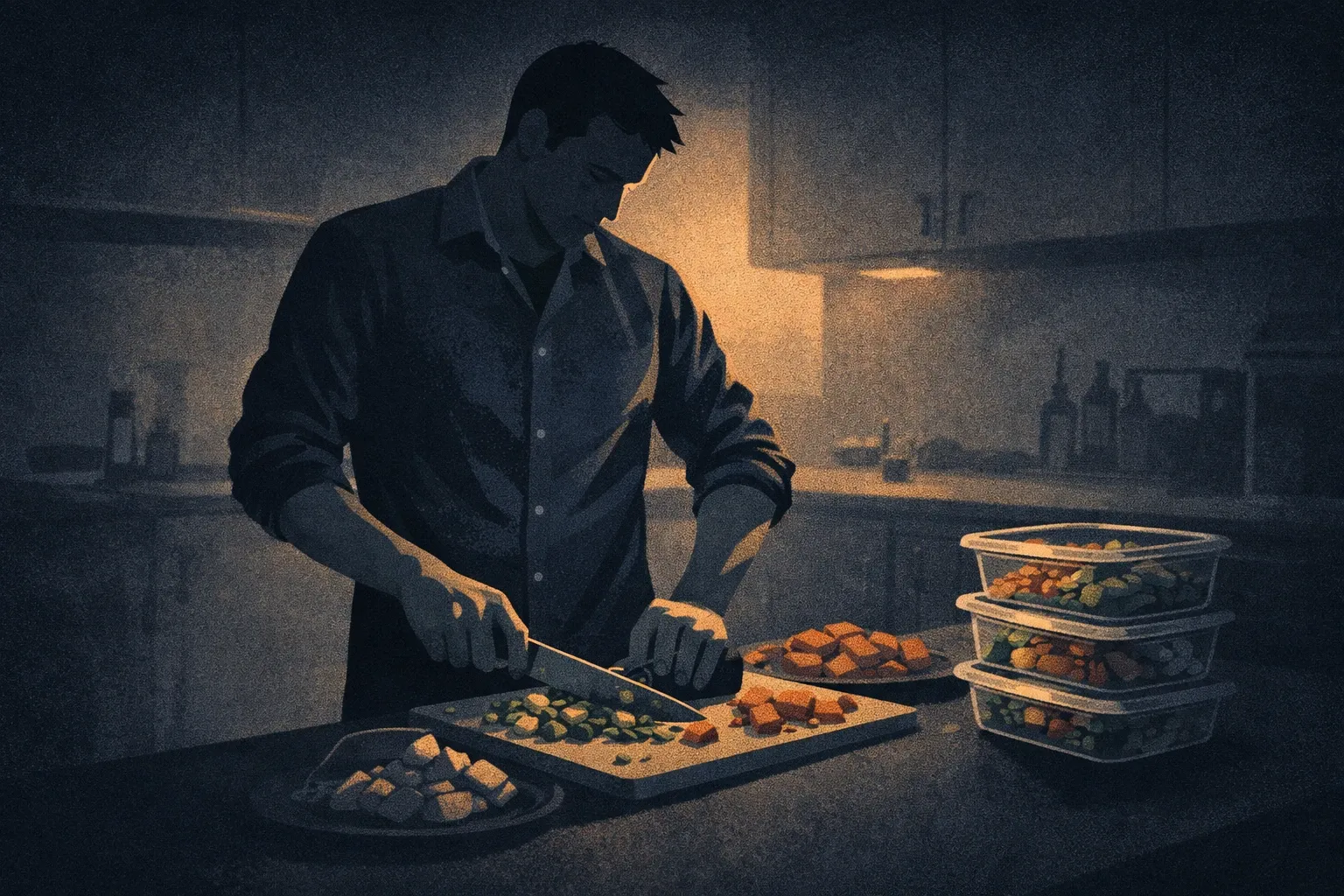 A person preparing a healthy meal in a bright kitchen — representing the positive lifestyle changes that often follow NoFap