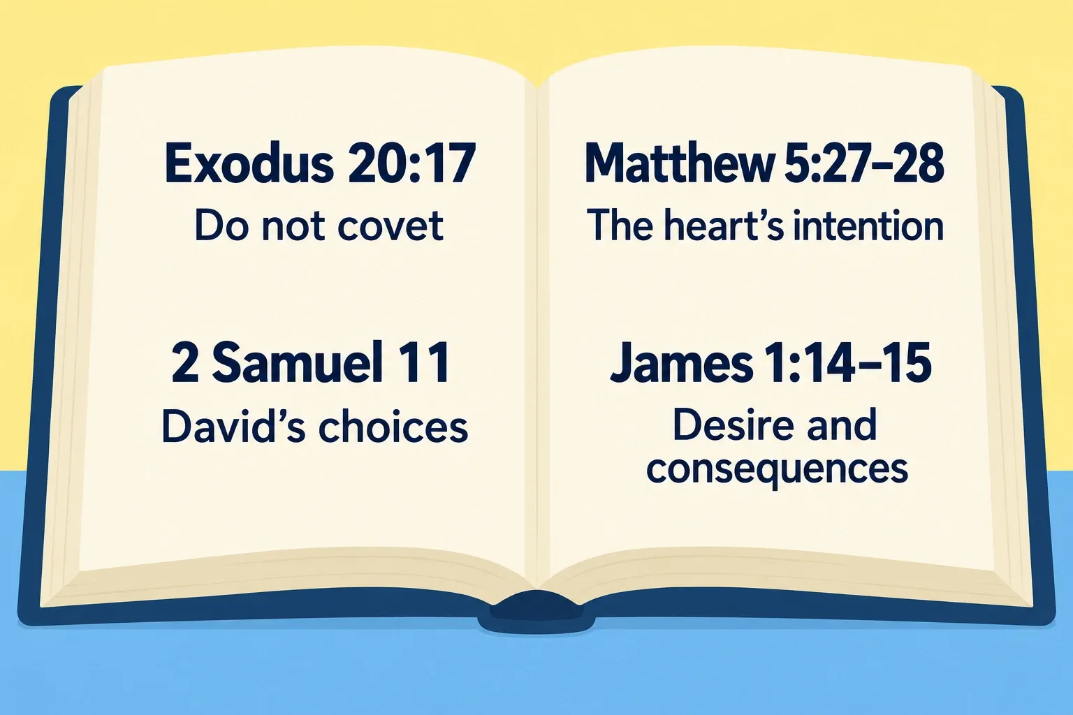 Four Bible passages connect coveting, David’s choices, the heart’s intention, and the consequences of desire.