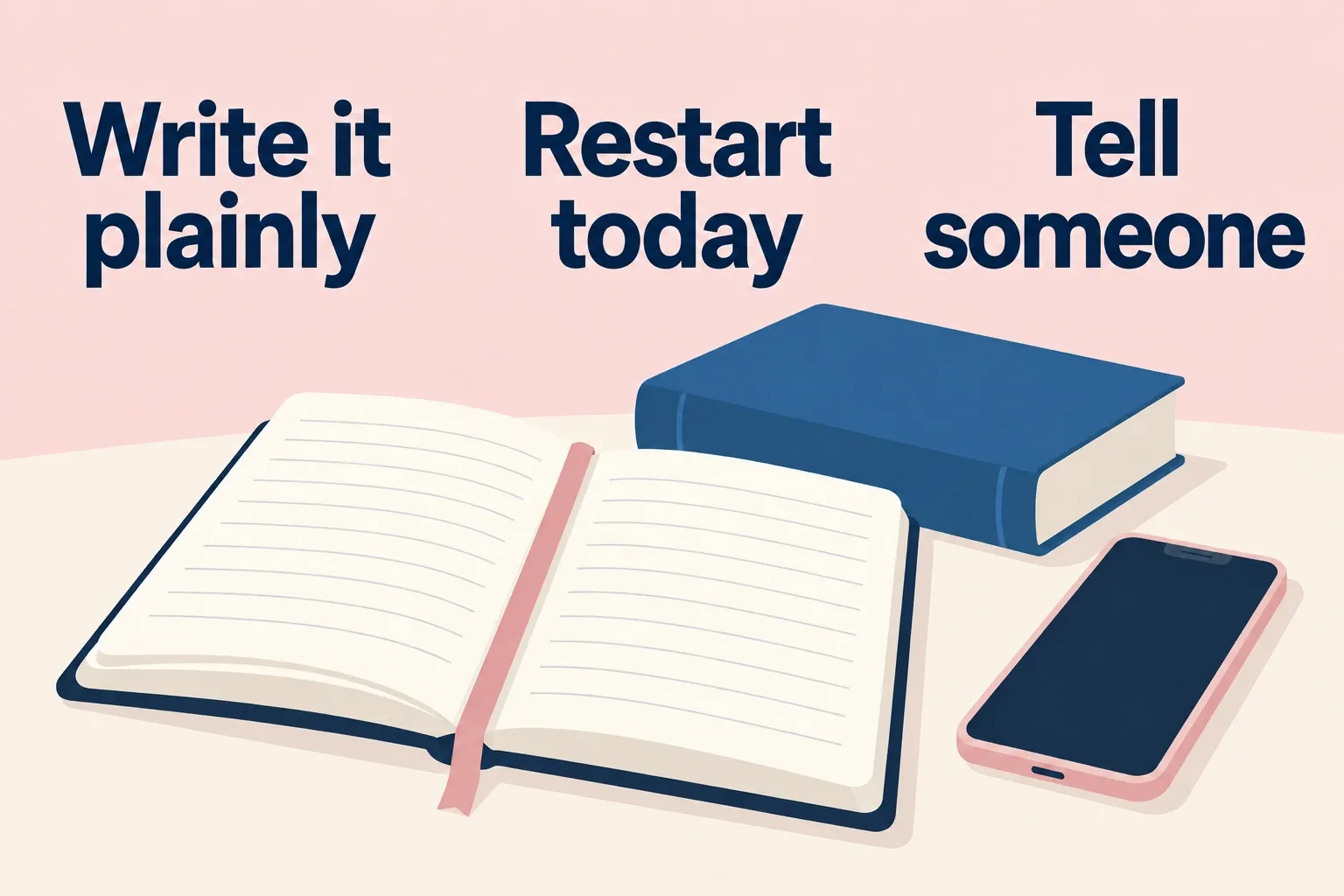 A journal, phone, and Bible support an honest same-day restart.